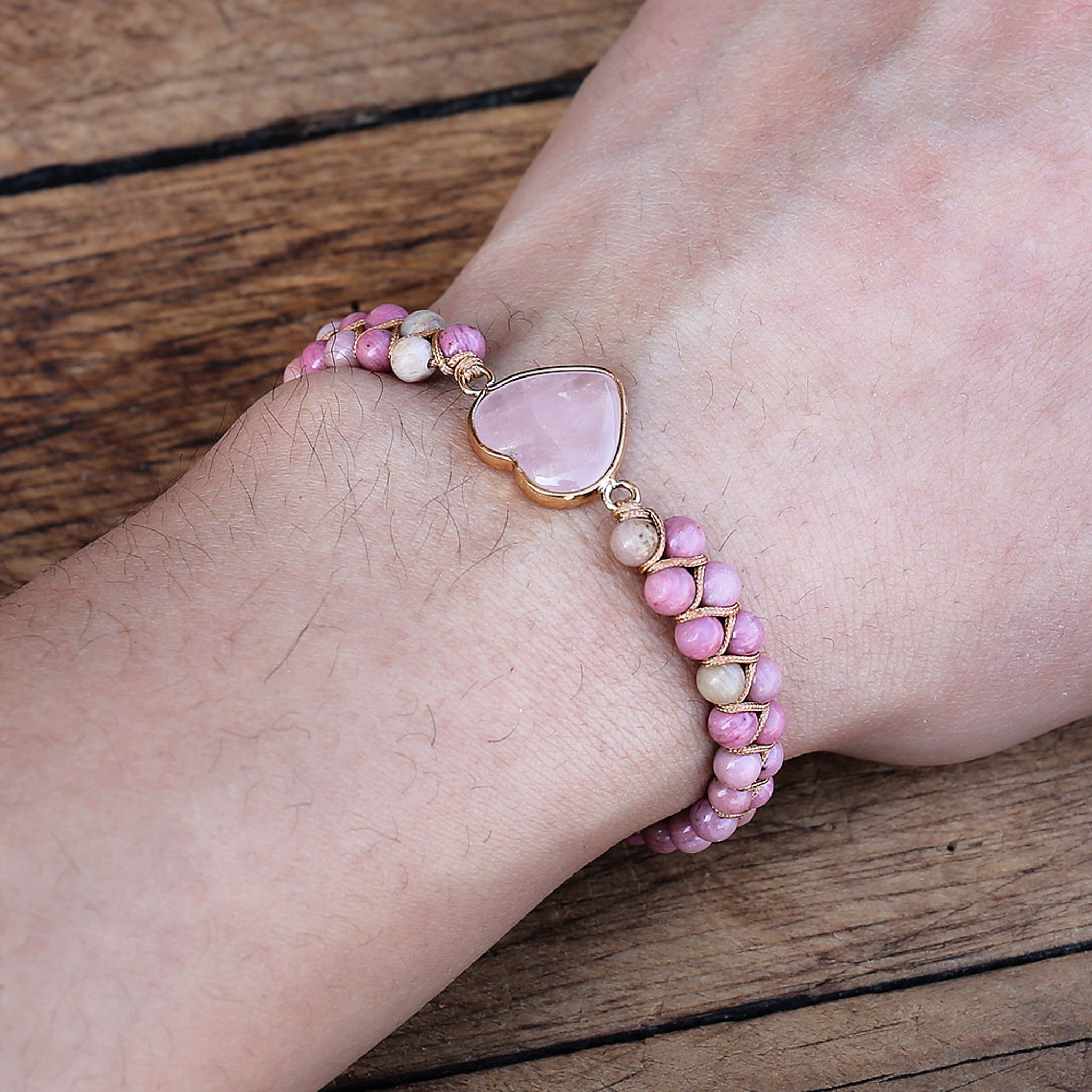 Rose Quartz Heart Protection Bracelet